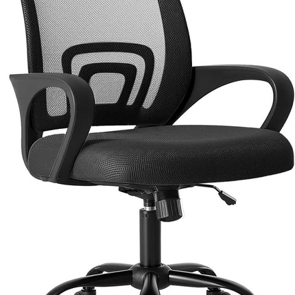 OLIXIS Office Desk Chair - Ergonomic Mid Back with Lumbar Support & Rocking Mode, Height Adjustable with Fixed Armrest, Storage Back for Computer, Gaming, Conference, Meeting, 360° Swivel, Black