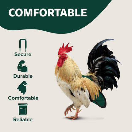 Hen Holster Bird Diaper, Wrap Around - for Hens, Roosters, Ducks, Leak-Proof Design, Comfortable Fleece Strap Bird Harness with Sewn-in Liner, Secure Hook and Loop Closure - Large, Green