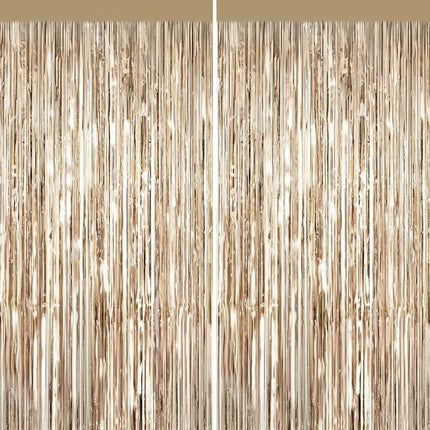 Pastel Pink Metallic Fringe Curtains 2 Pack, Tinsel Backdrop for Parties