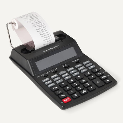 Amazon Basics Printing Calculator with 12-Digit LCD Display, Adding Machine with Tape Print Out for Business & Tax, Desktop and Palm, Black