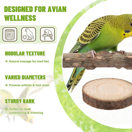 BILLIOTEAM 6-Piece Natural Wood Bird Perch Set - Forked Grapevine Branches, Prickly Ash Sticks & Apple Wood Platforms - Habitat Standing Accessories for Parakeets, Cockatiels, Conures, Budgies