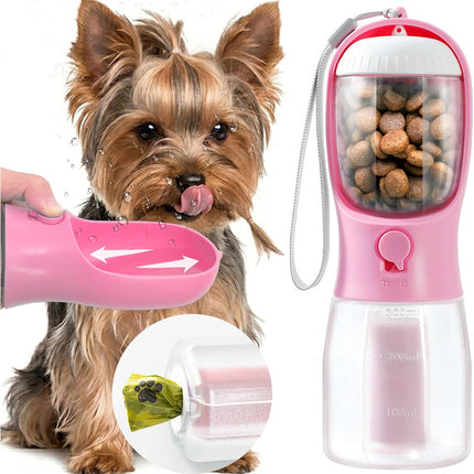 3-in-1 Portable Dog Water Bottle with Treat Container, 10oz