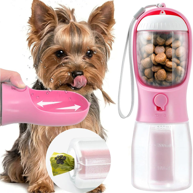 3-in-1 Portable Dog Water Bottle with Treat Container, 10oz