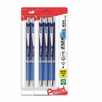 Bolígrafo de gel líquido retráctil EnerGel RTX, (0.5mm), línea fina, punta de aguja, tinta azul, pack de 3 (BLN75BP3C)
