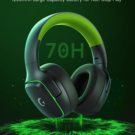 Gvyugke 2.4GHz Wireless Gaming Headsets for PS5, PS4, PC, Switch - Bluetooth 5.3 Gaming Headphones with Noise Canceling Mic, 7.1 Surround Sound, 70H Battery, Blue Lighting - Black Green