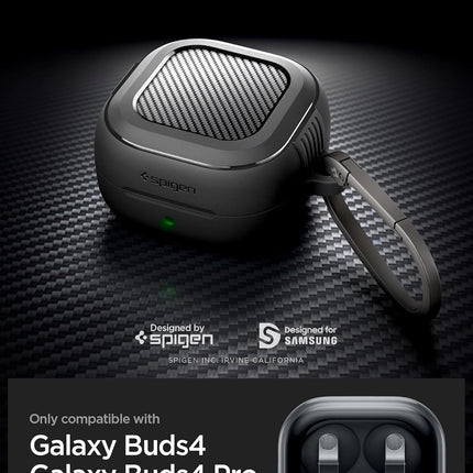 Spigen for Samsung Galaxy Buds 4 Pro Case/Galaxy Buds 4 Case (2026), Rugged Armor Drop-Protection Cover with Carabiner - Matte Black