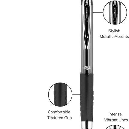 uniball 207 Retractable Gel Pen, Medium Point (0.7mm), Black Ink, 6 Pens