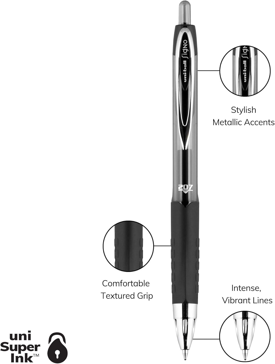 Retractable Gel Pen, Medium Point (0.7mm), Black Ink, 6 Pens - photo 3