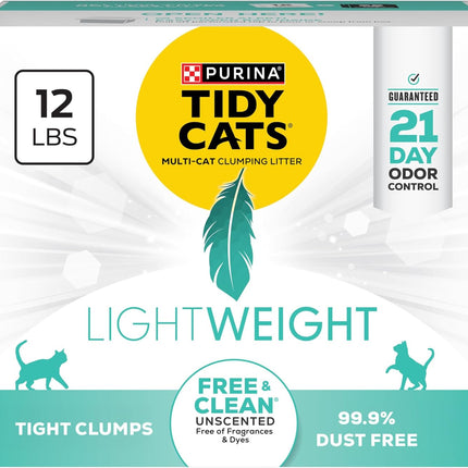 Purina Tidy Cats Lightweight Free and Clean Unscented, Multi-Cat, Clumping, 99.9 Percent Dust Free Cat Litter - 12 lb. Box