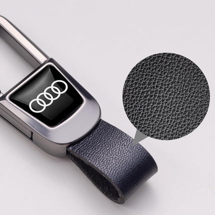leather car keychain set for Audi A3 A4 A5 A6 A7 A8 Q3 Q4 Q5 Q6 Q7 Q8 R8 men and women family present keychain key ring lanyard accessories (black)