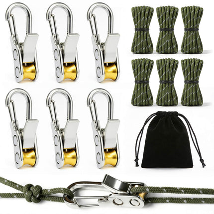 8 Pack Rope Tensioner Set with Alloy Buckles and Storage Bag, Adjustable Tie Down Ropes for Tent, Tarp, Hammock, Clothesline, Luggage & Outdoor Use (Green)
