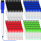 200 Pcs Dry Magnetic Erase Markers with Eraser Cap, Black, Red, Blue, Green