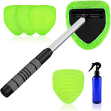 Herramienta limpiadora de parabrisas – Kit de limpieza para ventanas interiores del auto con mango extensible y 4 almohadillas de microfibra, cepillo limpiaparabrisas interior para ventanas de auto y hogar