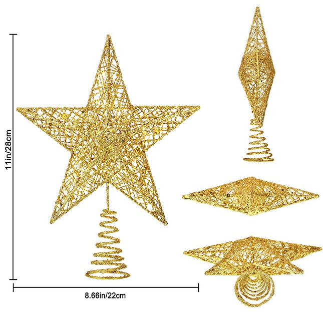Christmas Tree Toppers Xmas Glitter Gold Hollow Star Treetop Topper