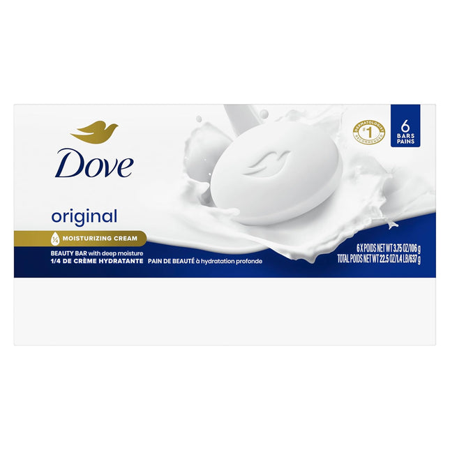 Beauty Bar Soap Original, 6 Bars for Soft, Smooth Skin, with 1/4 Moisturizing Cream 3.75 oz - photo 2