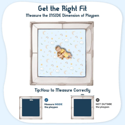 Baby Play Mat for Floor, 1.3-Inch Thickened Foam Soft Padded Playmat for Tummy Time, 50x50 Water-Repellent Coral Velvet Playpen Mat for Toddlers Infant Kids, Sky Theme