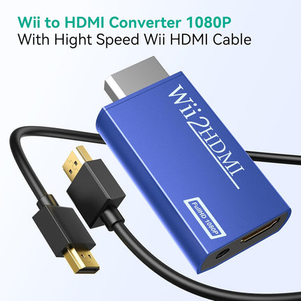 GANA Wii to HDMI Converter Adapter with Hdmi Cable Connect Wii Console to HDMI Display in 1080p Output Video with 3.5mm Audio Supports All Wii Display Modes Blue