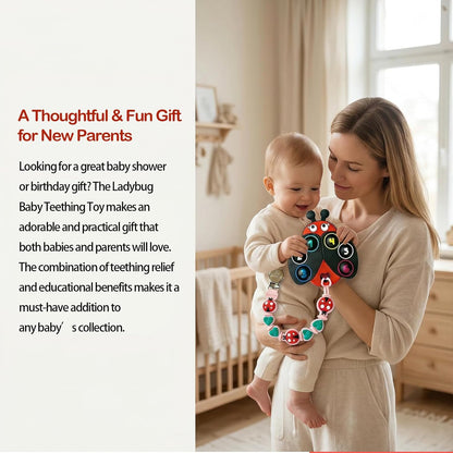 Teething Toy & Pacifier Clip Set,Ladybug Pop-It Teether & Pacifier Hold,Multi-Textured Chew Toy with - photo 4