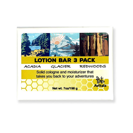 Avital's Apiaries National Park Lotion Bar Gift Set – Acadia, Glacier & Redwoods – Natural Beeswax Solid Moisturizers – Plastic-Free Travel Lotion Bars for Hiking, Camping & Outdoor Lovers