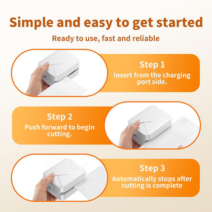 White Rechargeable Electric Letter Opener – Automatic Envelope Slitter with Safe Hidden Blade, 1500 Cuts/Charge, Portable for Office & Home, Elderly Friendly, No Battery Needed