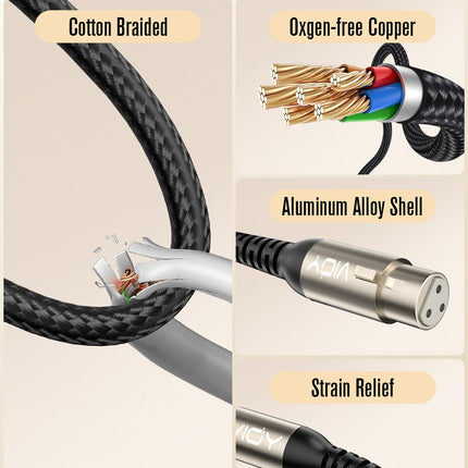 XLR to 1/4 Cable 10FT, 6.35mm TRS Male to XLR Female Balanced Mic Cord
