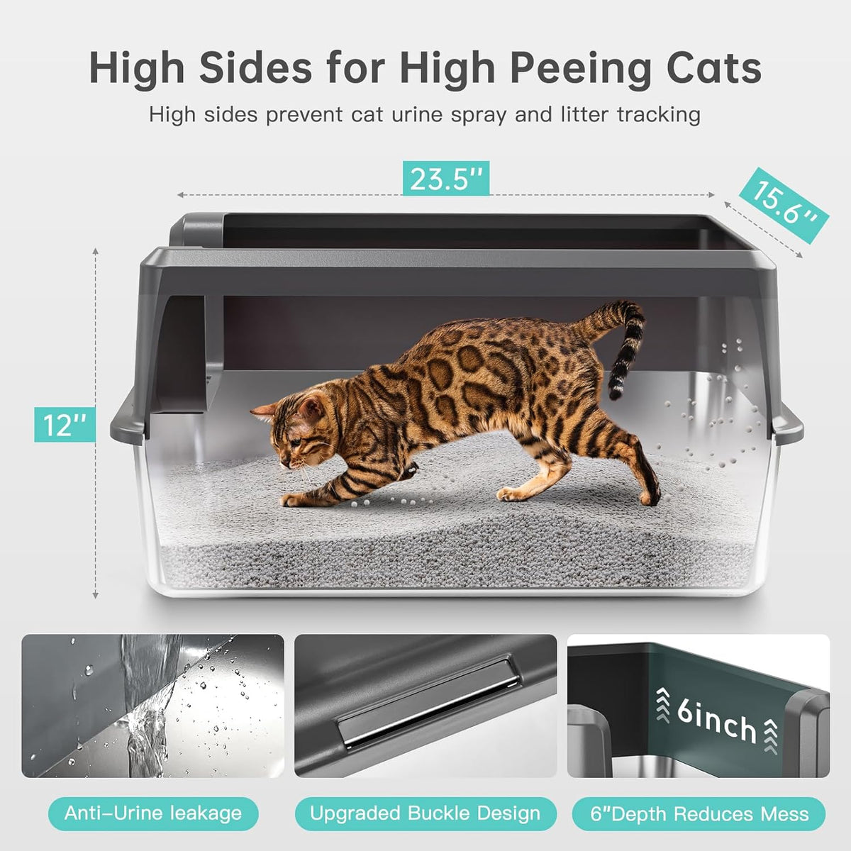 Enclosed Stainless Steel Cat Litter Box with Lid, XL Extra Large Litter Box for Big Cats, Metal Litter - photo 4