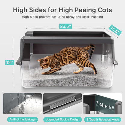 Enclosed Stainless Steel Cat Litter Box with Lid, XL Extra Large Litter Box for Big Cats, Metal Litter - photo 4
