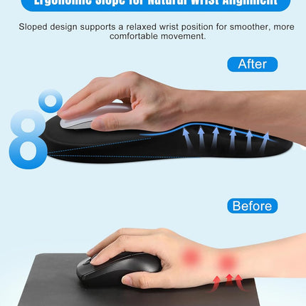 Ergonomic Mouse Pad with Wrist Rest, Slope Design Memory Foam Support, Smooth Lycra Surface, Non-Slip PU Base, Comfortable Mouse Mat for Office, Home, Computer Desk (Black)