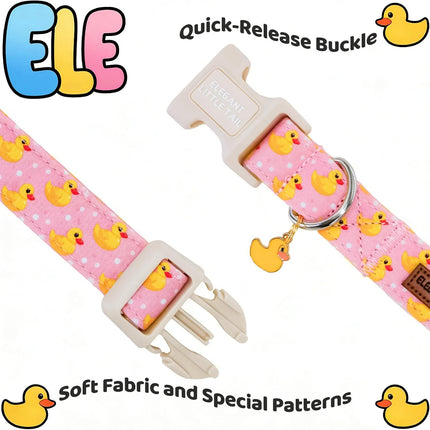 Elegant little tail Dog Collar, Rubber Duck Print Spring/Summer Soft Cotton Puppy Collars Adorable Female or Male Pet Gift Lightweight Plastic Adjustable Dog Collar for Medium Dogs