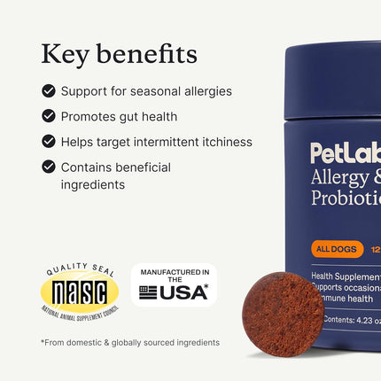 PetLab Co. Allergy & Immune Probiotics for Dogs, Support Seasonal Allergies, Gut & Digestive Health - Pork Flavor - 30 Soft Chews - Pack of 2 - Packaging May Vary