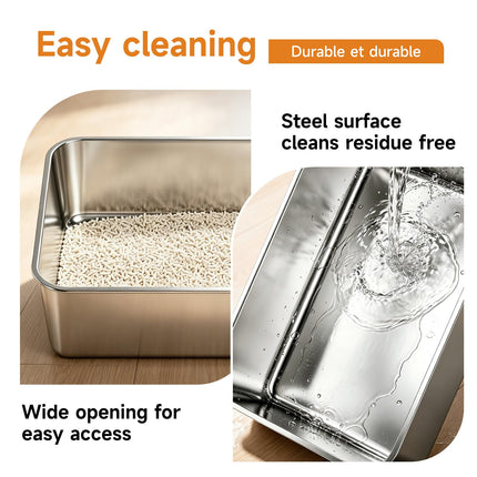 Stainless Steel Cat Litter Box Sturdy Metal Pan for Cats and Pets