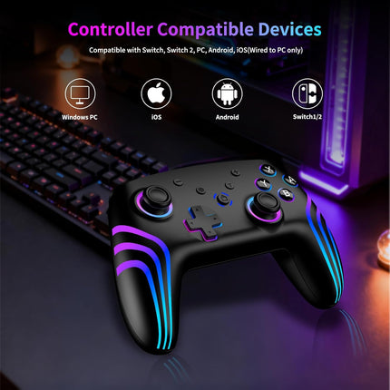 VidPPluing 2 Pack Switch Controllers, RGB Switch 2 Controller for Nintendo Switch/Switch 2/Lite/OLED, Wireless Pro Controller with Motion Sensor/Dual Vibration/Turbo/Wakeup