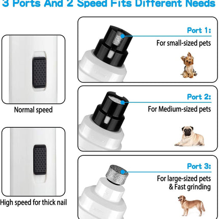 Casfuy Dog Nail Grinder Upgraded - Professional 2-Speed Whisper-Quiet Electric Pet Nail Trimmer Painless Paws Grooming & Smoothing for Small Medium Large Dogs & Cats (White)