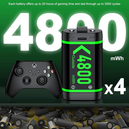 DINOSTRIKE Charger with 4x4800mWh Rechargeable Battery Pack for Xbox One/Xbox Series X|S Controllers, X-Series X Controller Battery Charging Station for X1/ S/X/Elite(4 Packs)