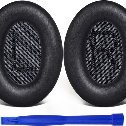 SoloWIT Replacement Earpads Cushions for Bose QuietComfort 35 (QC35) & Quiet Comfort 35 II (QC35 ii) Headphones, Ear Pads with Softer Leather, Noise Isolation Foam, Added Thickness (Black)