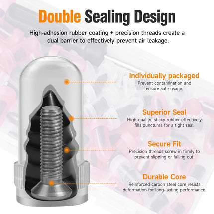 60Pcs Tire Repair Rubber Screw Kit, Dual Size (Small & Large) Rubber Nail Plugs for Car, Motorcycle, Truck, Tractor – Fast Self-Service Tool for Vacuum Tire Puncture Repair, Includes Screwdriver