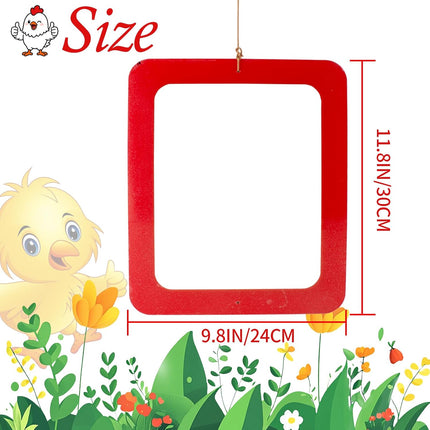 FlidRunest Extra-Large Size Chicken Mirror Toys for Coop, 11.8'' x 9.8'' Hanging Chicken Enrichment Swing Mirror Acrylic, Double-Sided Coop Accessories for Hens Birds Parrots Roosters Red