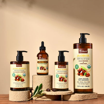 Yoken USDA Organic Jojoba Oil Cold Pressed 8 fl oz, 100% Pure & Natural Unrefined Jojoba Oil for Face Hair & Skin Massage, Hexane Free, Deeply Moisturizing Body Carrier oils Multi-Purpose Serum