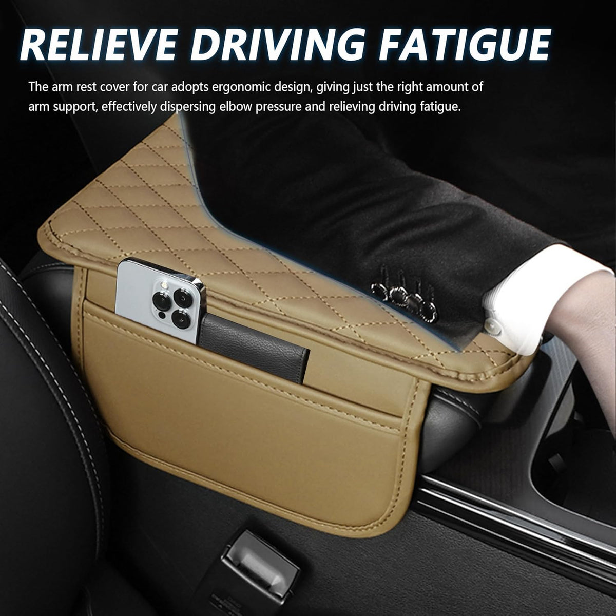 Upgraded Car Center Console Cover,Microfiber Leather Car Armrest Cover Cushion with 2 Storage - photo 4