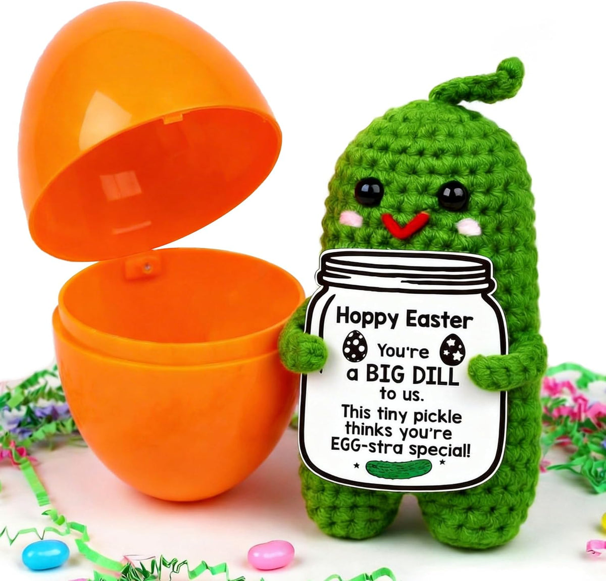 Easter Pickle Crochet Plush Doll with Egg