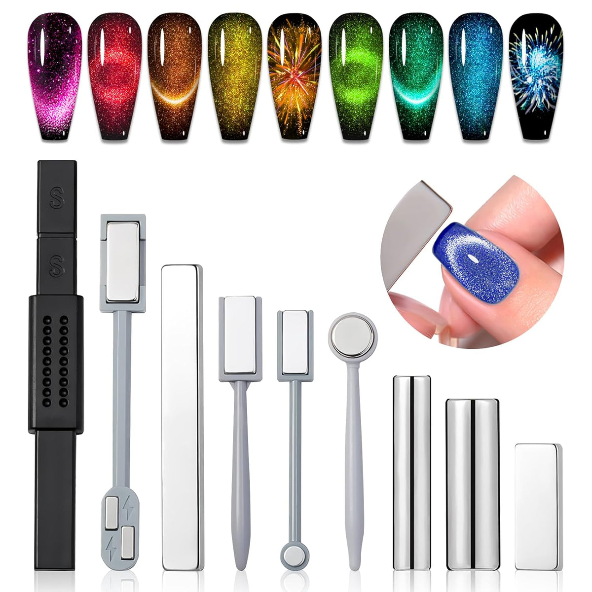 Cat Eye Magnet for Nails: 9PCS Cat Eye Gel Nail Polish Magnet Nail