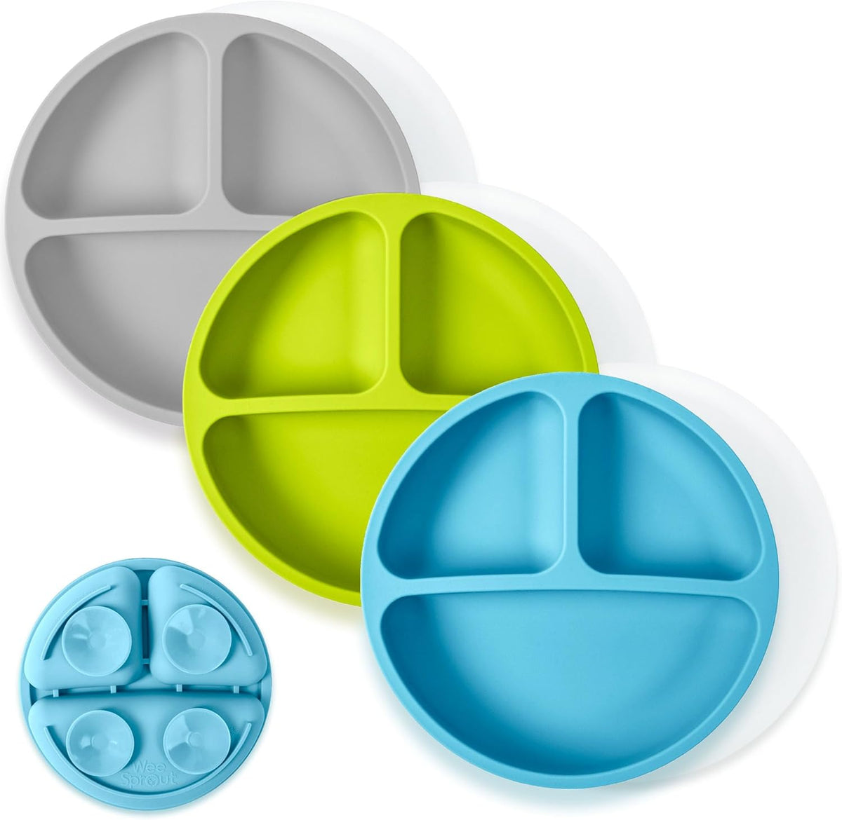 Suction Plates with Lids for Babies & Toddlers - 100% Silicone, Dinnerware Stays Put, Divided Design for Picky Eaters
