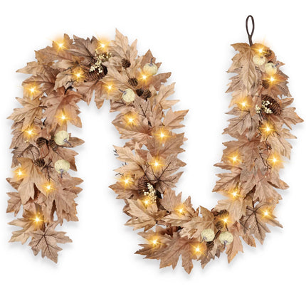 6 FT Lighted Fall Garland with Lights Autumn Automatic ON/Off Timer