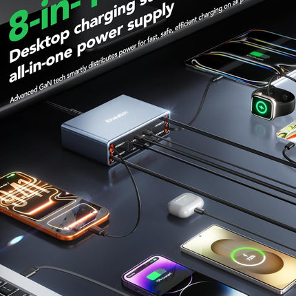 8-in-1 Retractable 105W USB-C GaN Charging Station