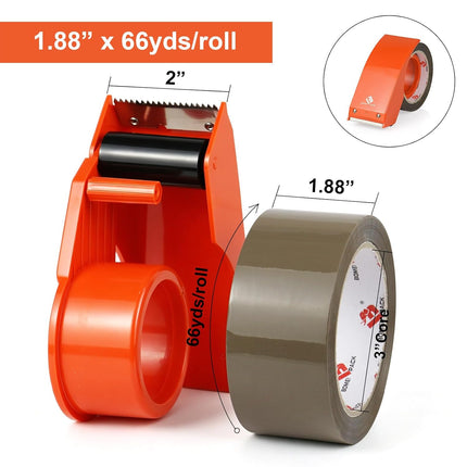 BOMEI PACK Heavy Duty Packing Tape with Dispenser 1.88'' x 66 YDs, Brown Box Tape for Packaging Shipping Moving Storage and Mailing, Strong Package Tape 12 Rolls + 2 Dispensers, Total 792 YDs