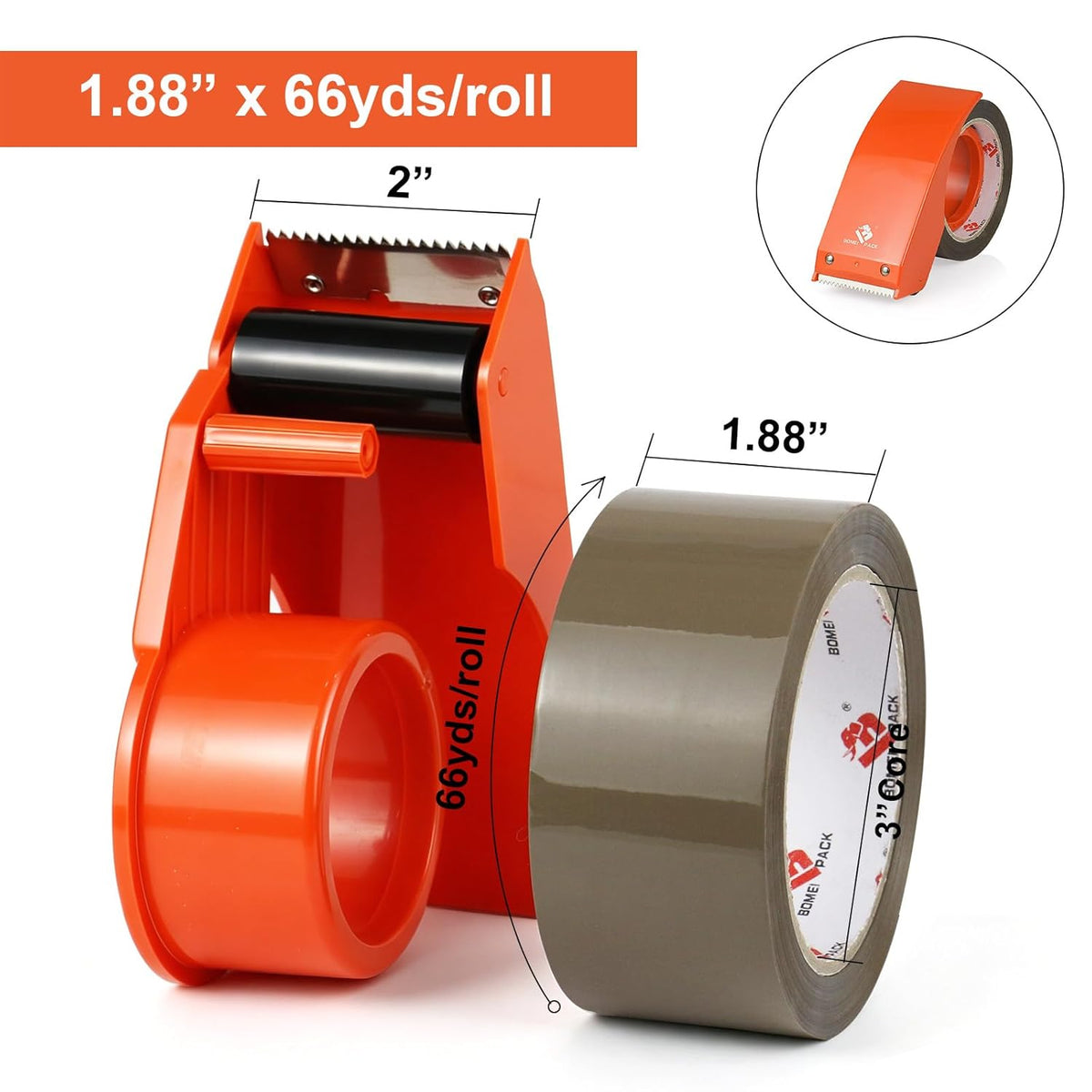 Heavy Duty Packing Tape with Dispenser, 1.88 in x 66 yd - photo 2