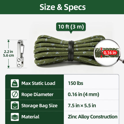 8 Pack Rope Tensioner Set with Alloy Buckles and Storage Bag, Adjustable Tie Down Ropes for Tent, Tarp, Hammock, Clothesline, Luggage & Outdoor Use (Green)