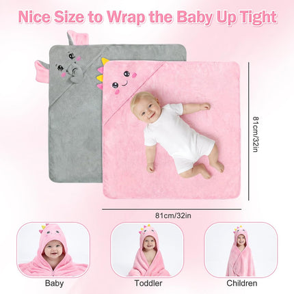 2 Pack Hooded Baby Towels for Newborn, Coral Fleece Baby Bath Towel for Newborn Infant Toddler, Ultra Soft & Lightweight Baby Bath Towels Baby Bath Essentials