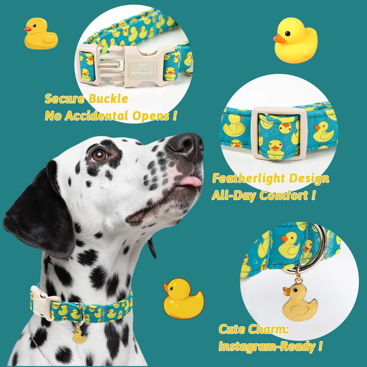 Cute Duck Pattern Adjustable Dog Collar with Rubber Duck Charm for Small Dogs - photo 4