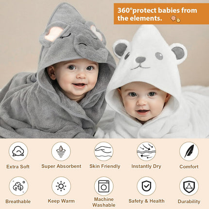CandyHome 9 PCS Baby Bath Towels for Infants Toddlers, 3 PCS Animal Hooded Baby Towels & 6 PCS Washcloths Set, Ultra Absorbent Soft Cute Newborn Bath Essentials Gifts for Boys & Girls